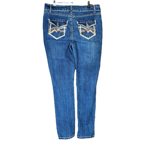 Roz & Ali Jeans Women Size 8 Blue Embroidered Pockets Y2K Mid Rise Ankle Denim - Picture 4 of 11